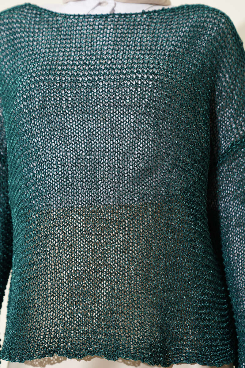 Open-Knit Mesh Sweater - Teal
