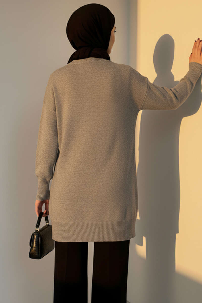 Soft Cable-Texture Knit Tunic - Grey