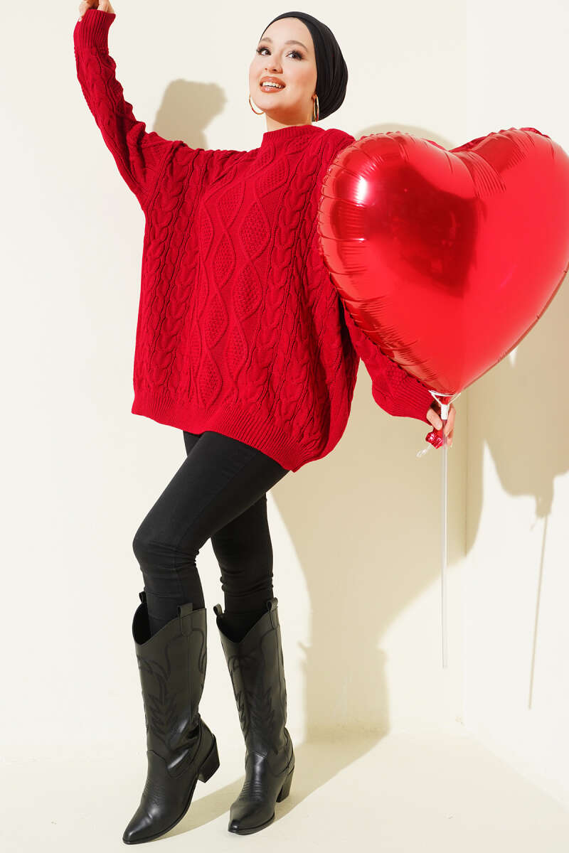 Chunky Knit Sweater - Red