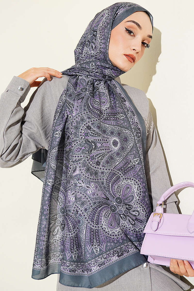 Ethnic Motif Patterned Shawl - Smoke Grey