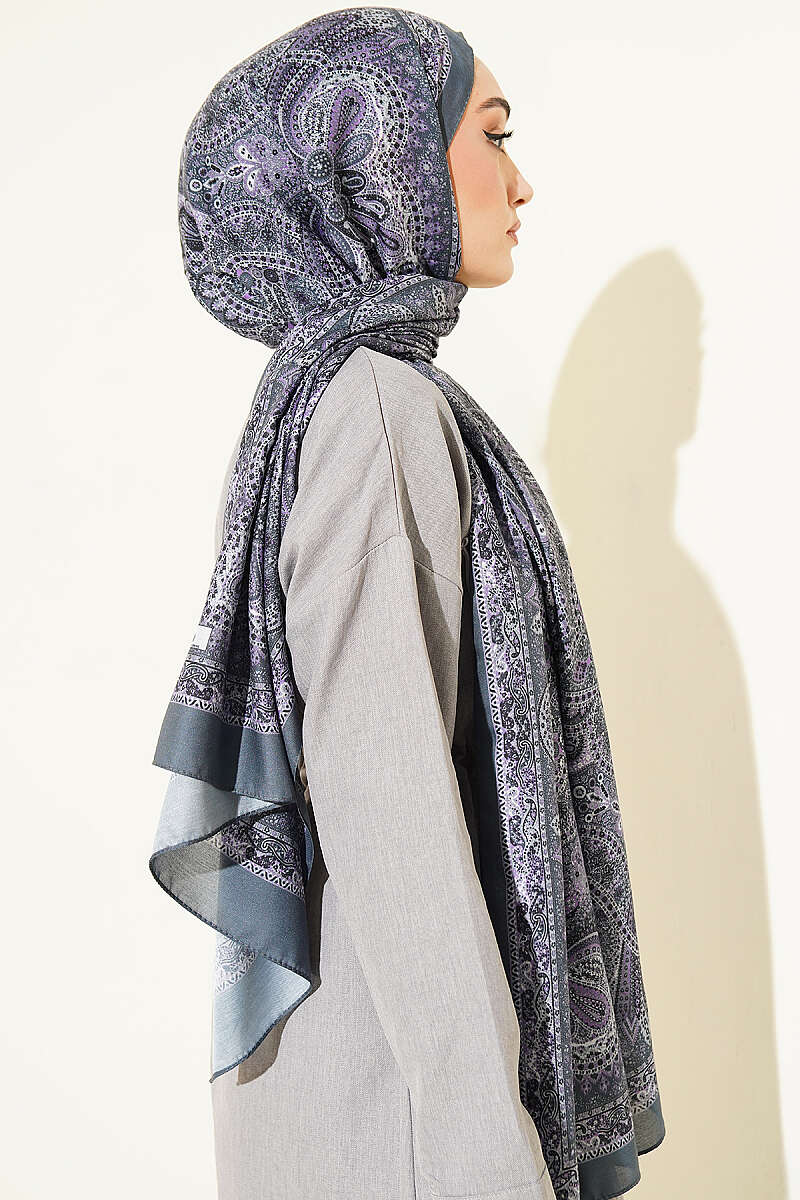 Ethnic Motif Patterned Shawl - Smoke Grey