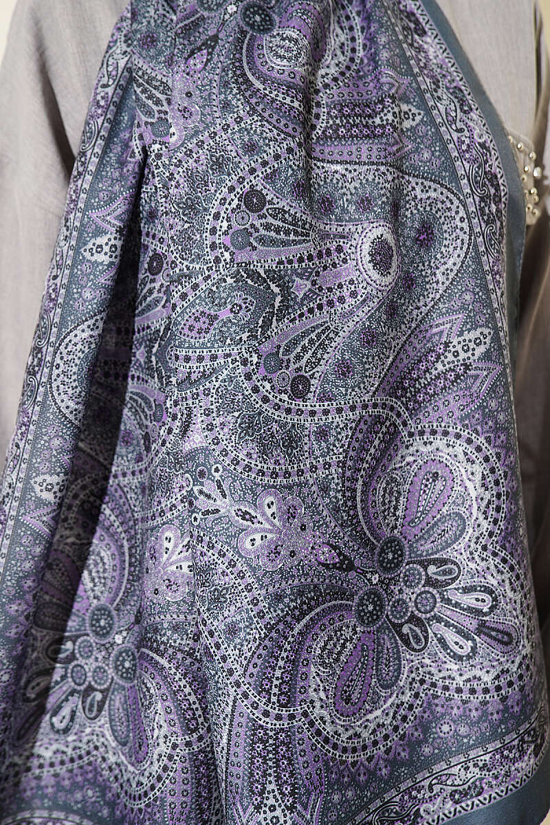 Ethnic Motif Patterned Shawl - Smoke Grey