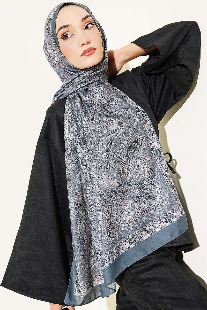 Ethnic Motif Patterned Shawl - Grey