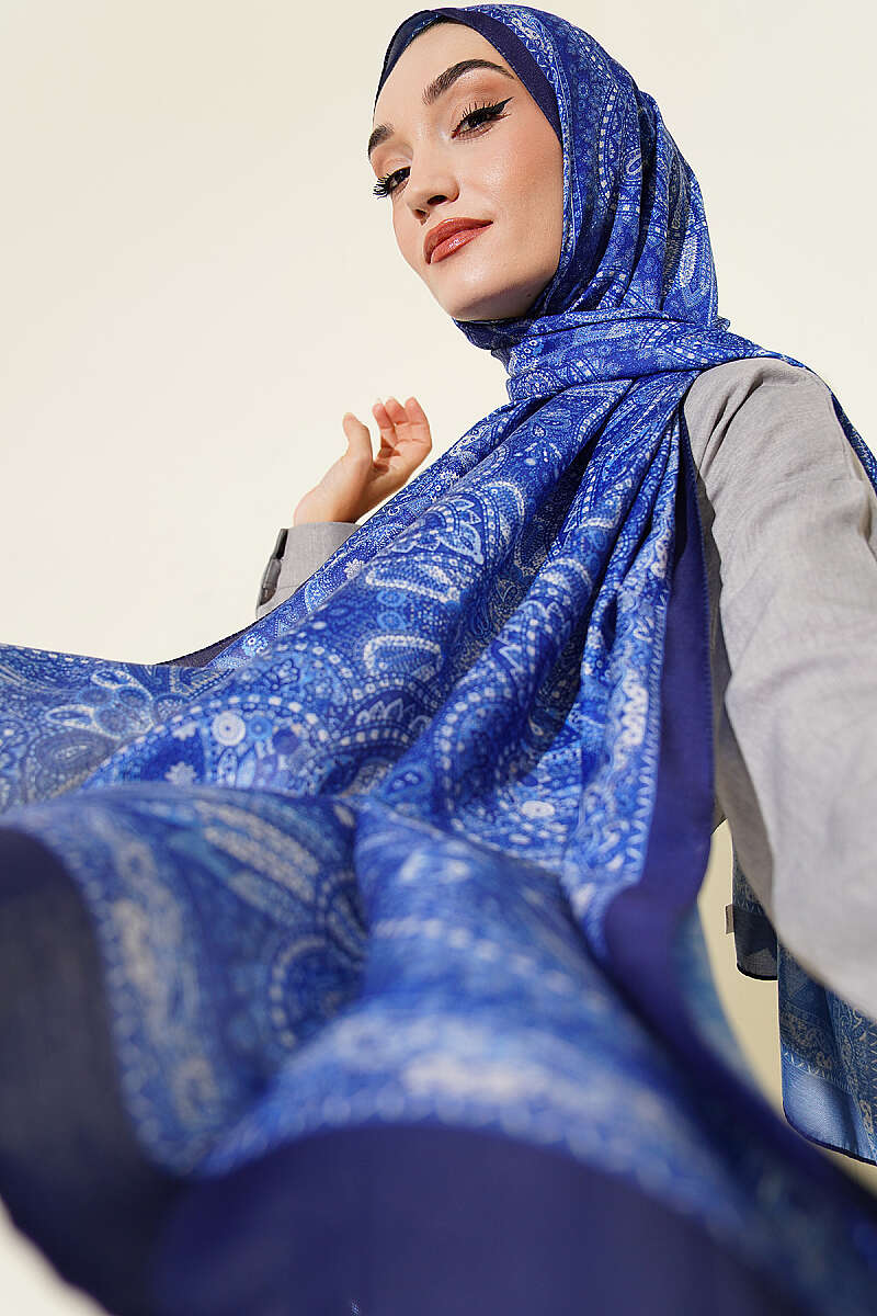 Ethnic Motif Patterned Shawl - Navy
