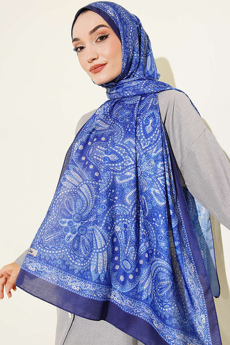 Ethnic Motif Patterned Shawl - Navy