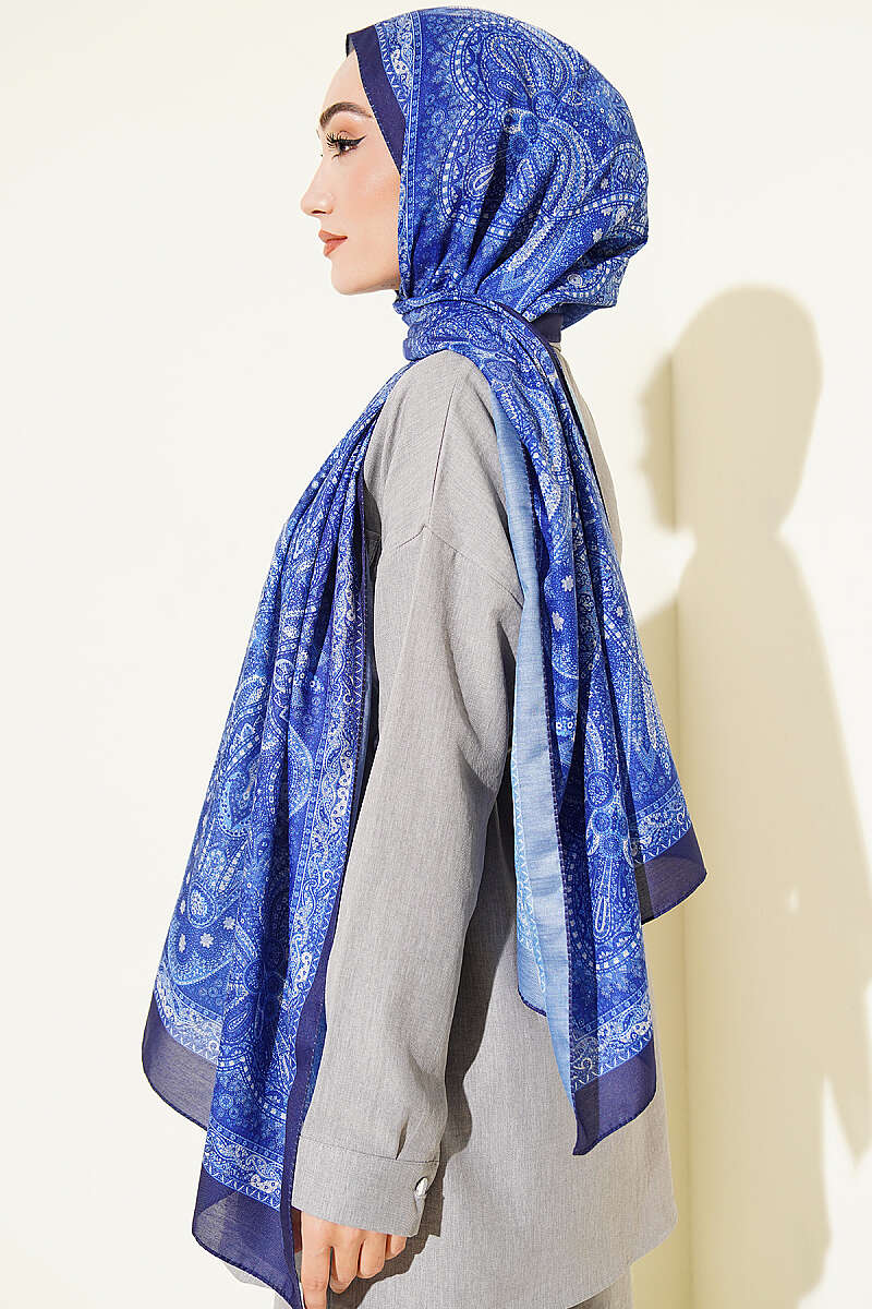 Ethnic Motif Patterned Shawl - Navy