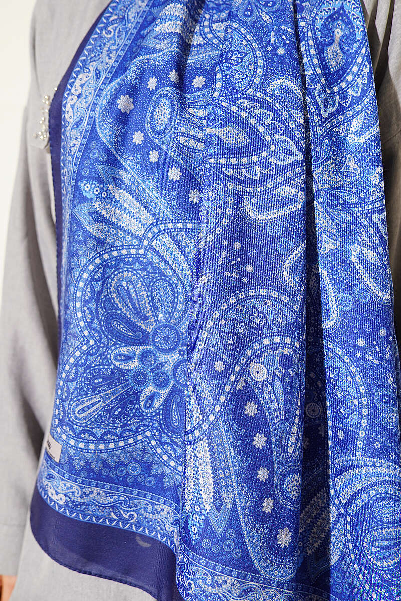 Ethnic Motif Patterned Shawl - Navy
