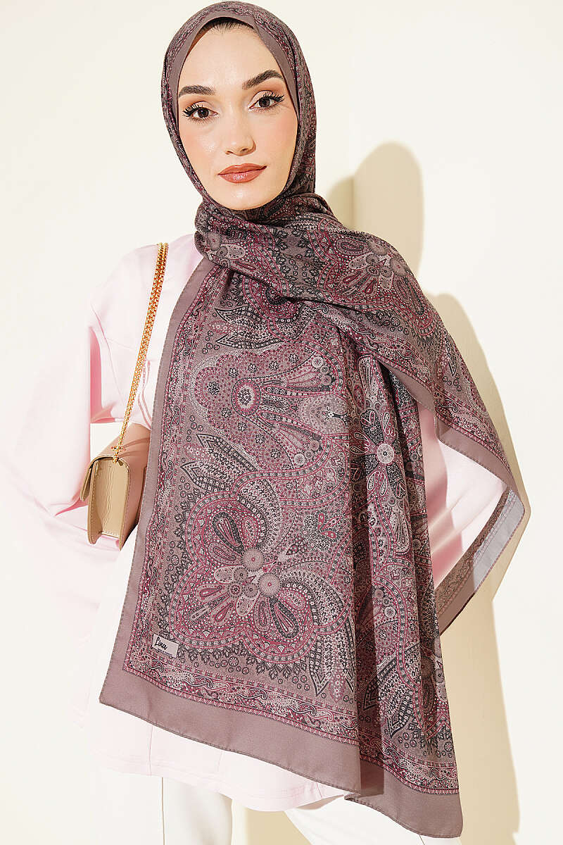 Ethnic Motif Patterned Shawl - Mink