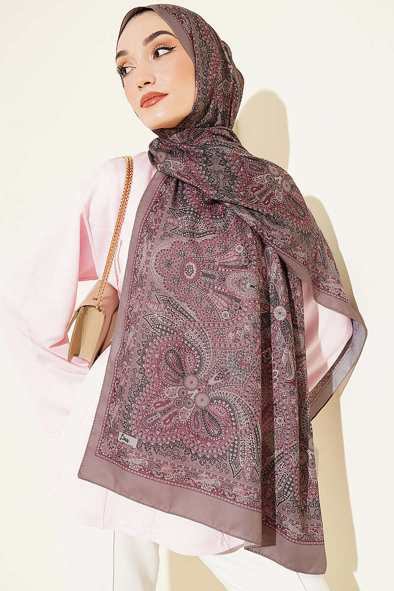 Ethnic Motif Patterned Shawl - Mink