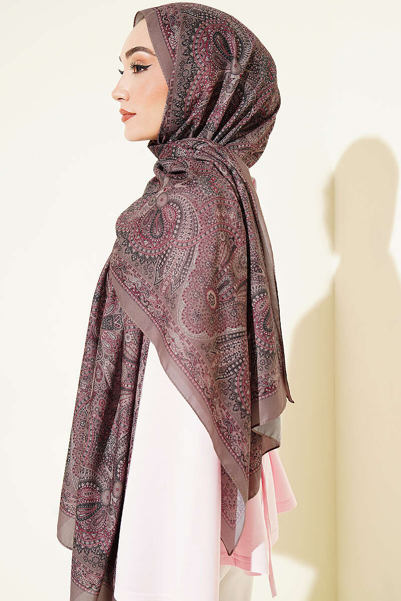 Ethnic Motif Patterned Shawl - Mink