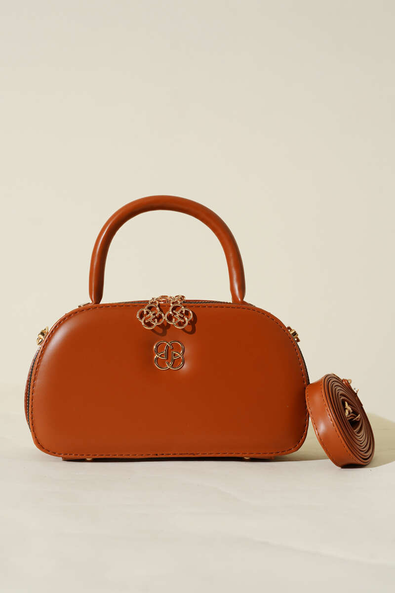 Oval Double-Zip Bag - Tan