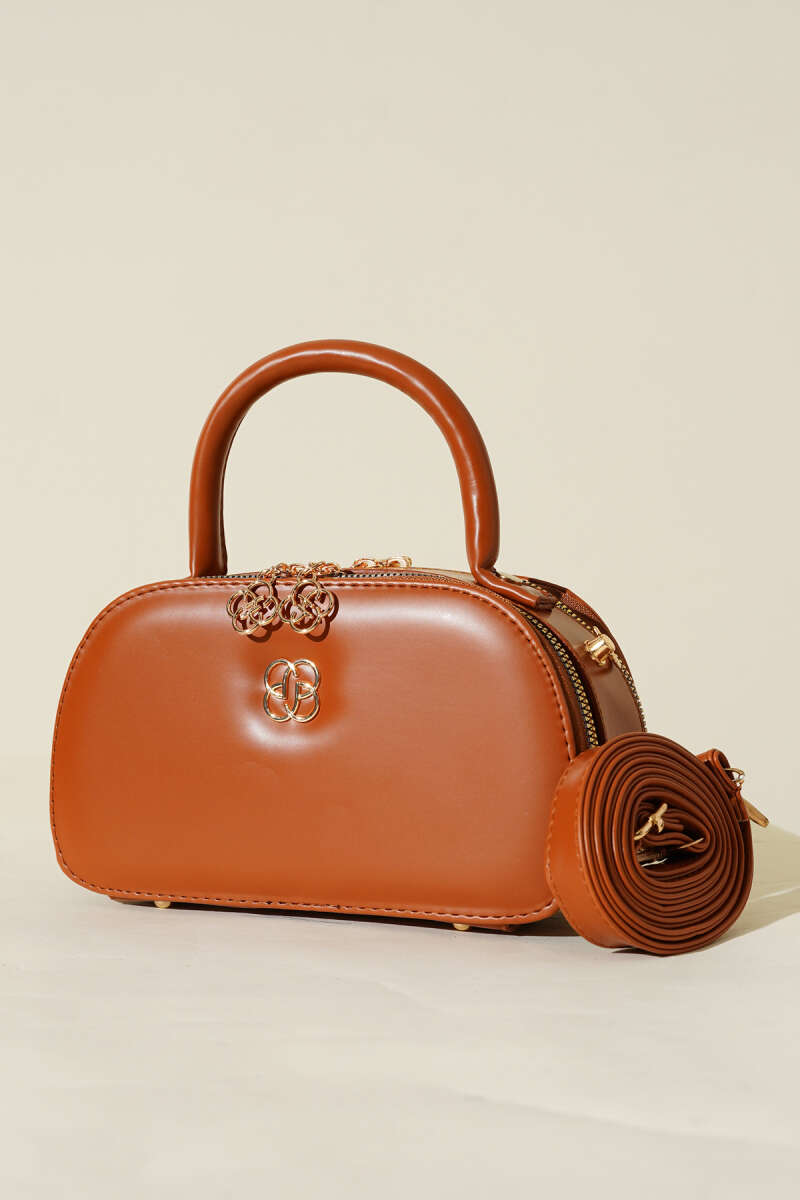 Oval Double-Zip Bag - Tan