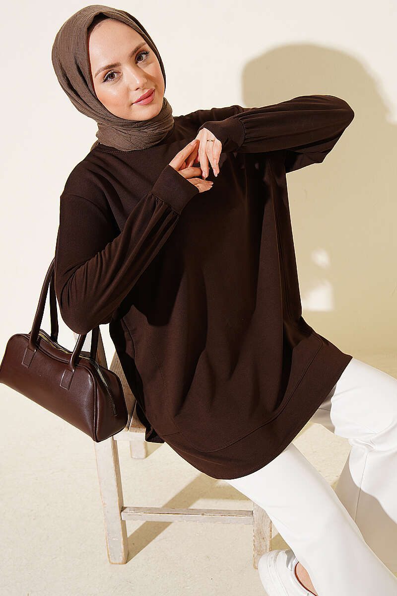 Loycha Tunic with Oval Stitching - Brown