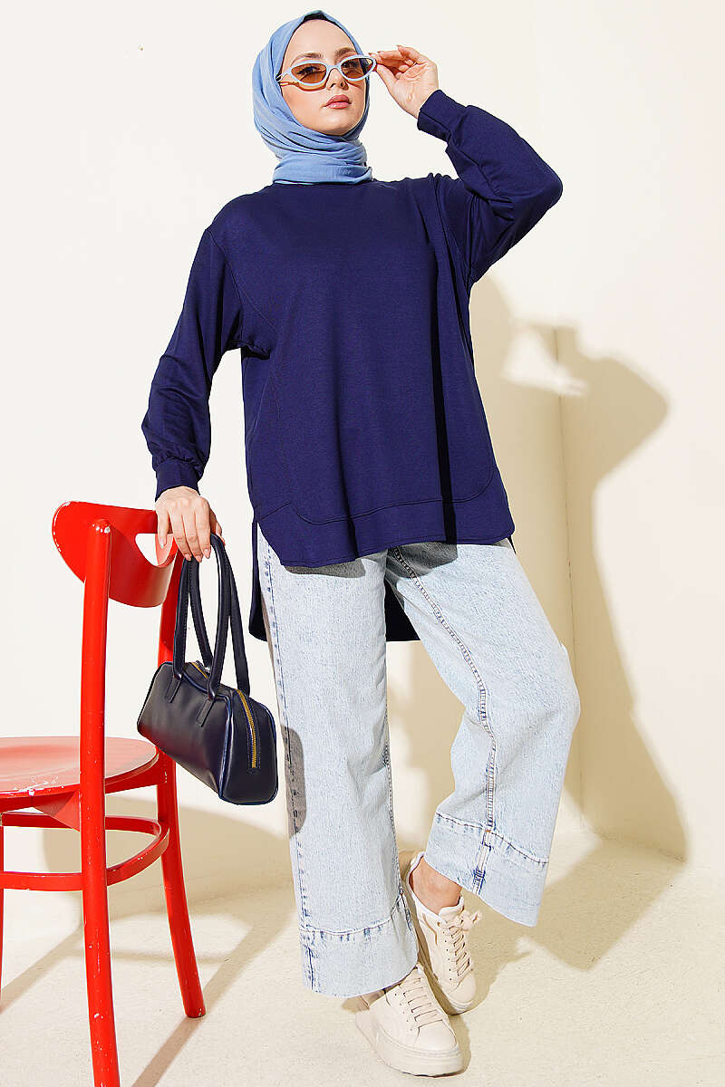 Loycha Tunic with Oval Stitching - Navy