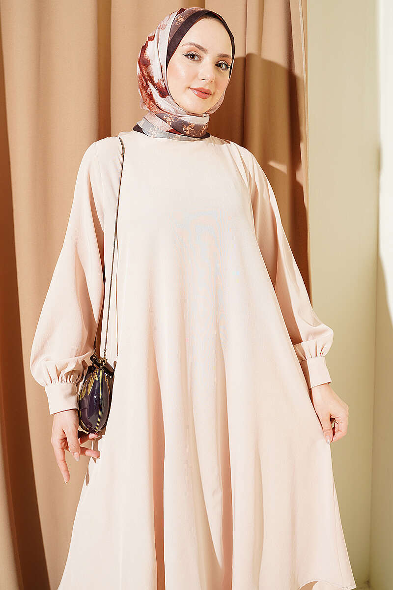 Curved-Hem Long Tunic Set - Beige