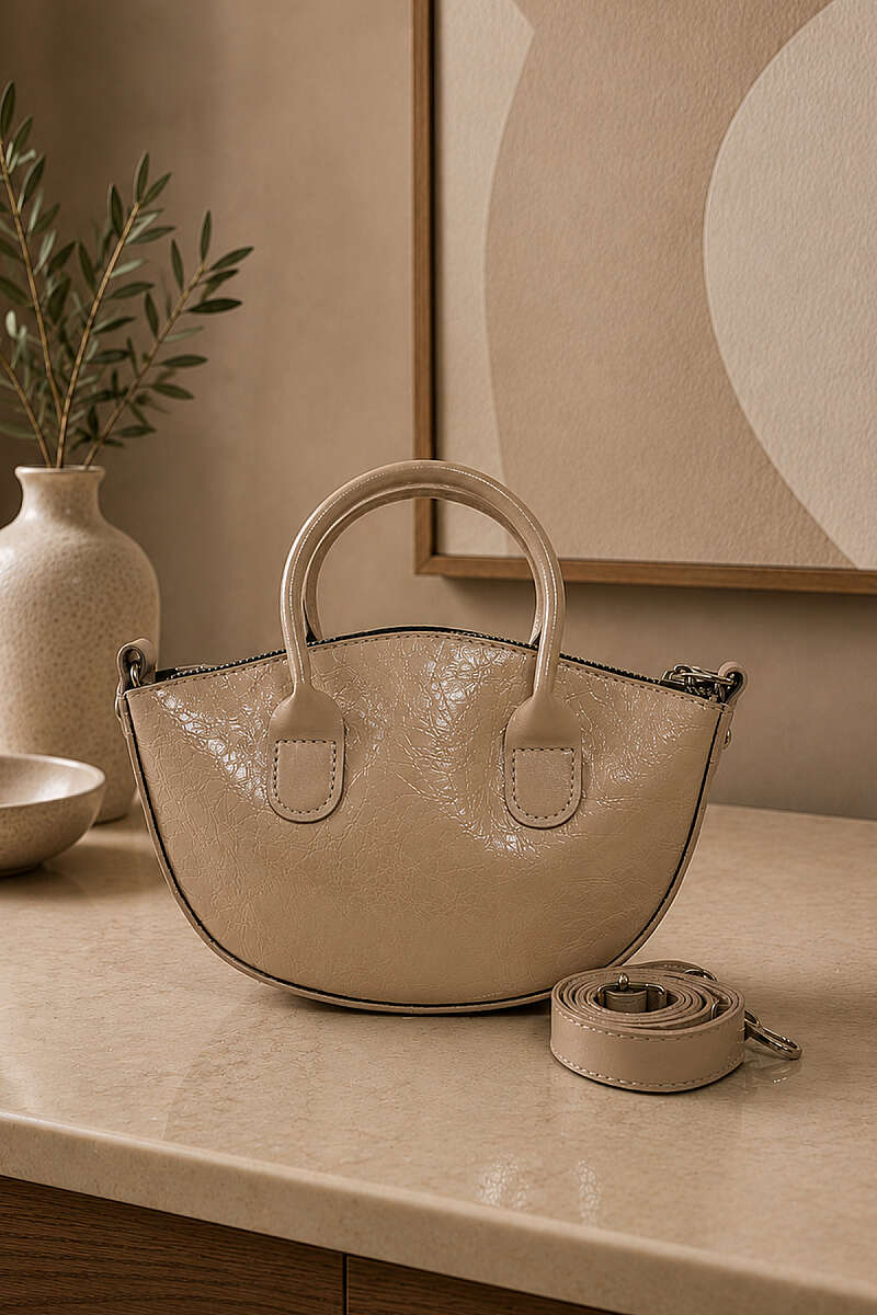 Oval Short-Handle Handbag - Beige