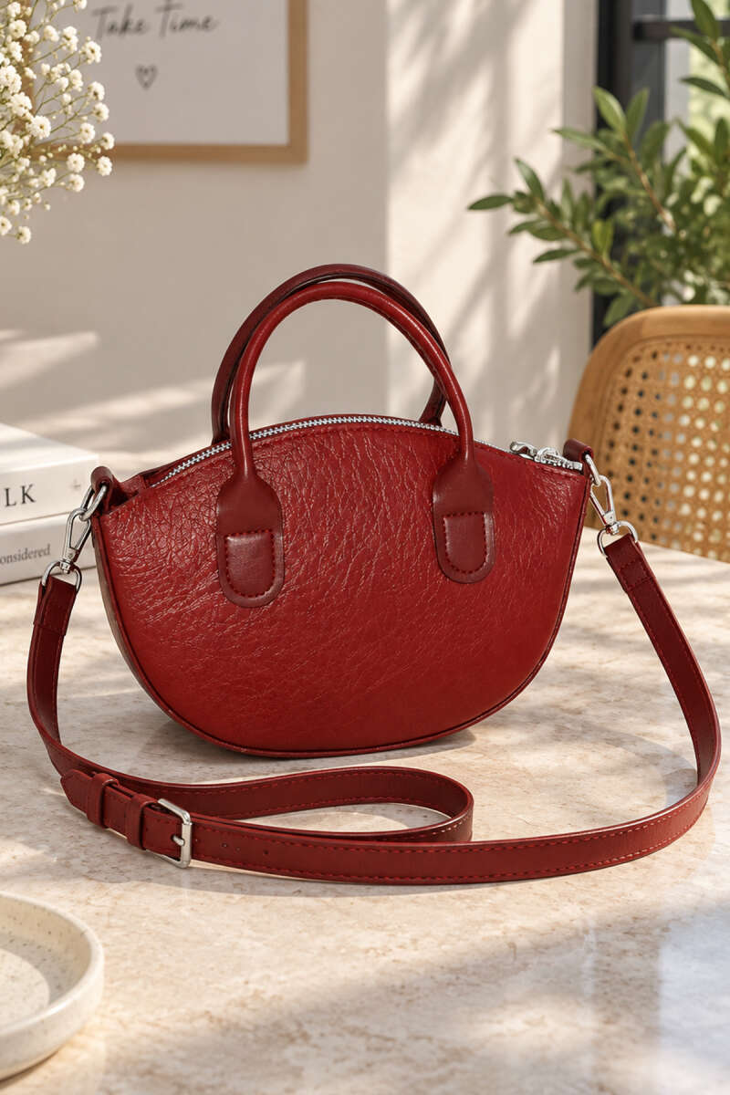 Oval Short-Handle Handbag - Burgundy