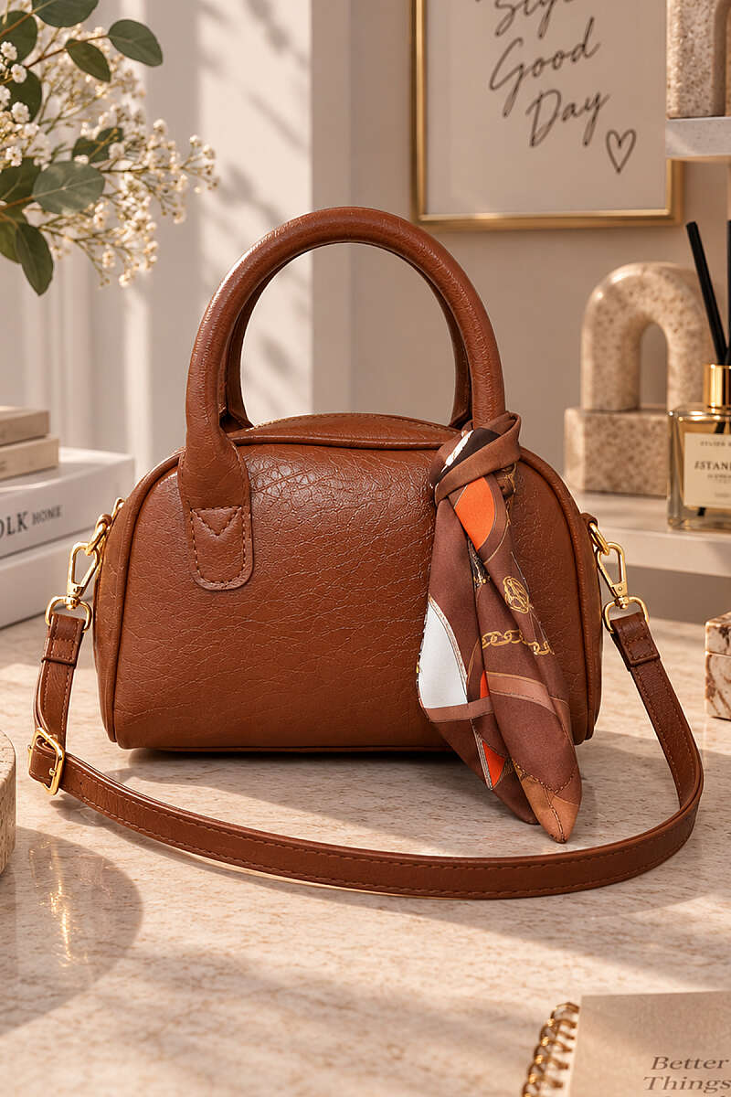 Oval Bag with Scarf - Tan