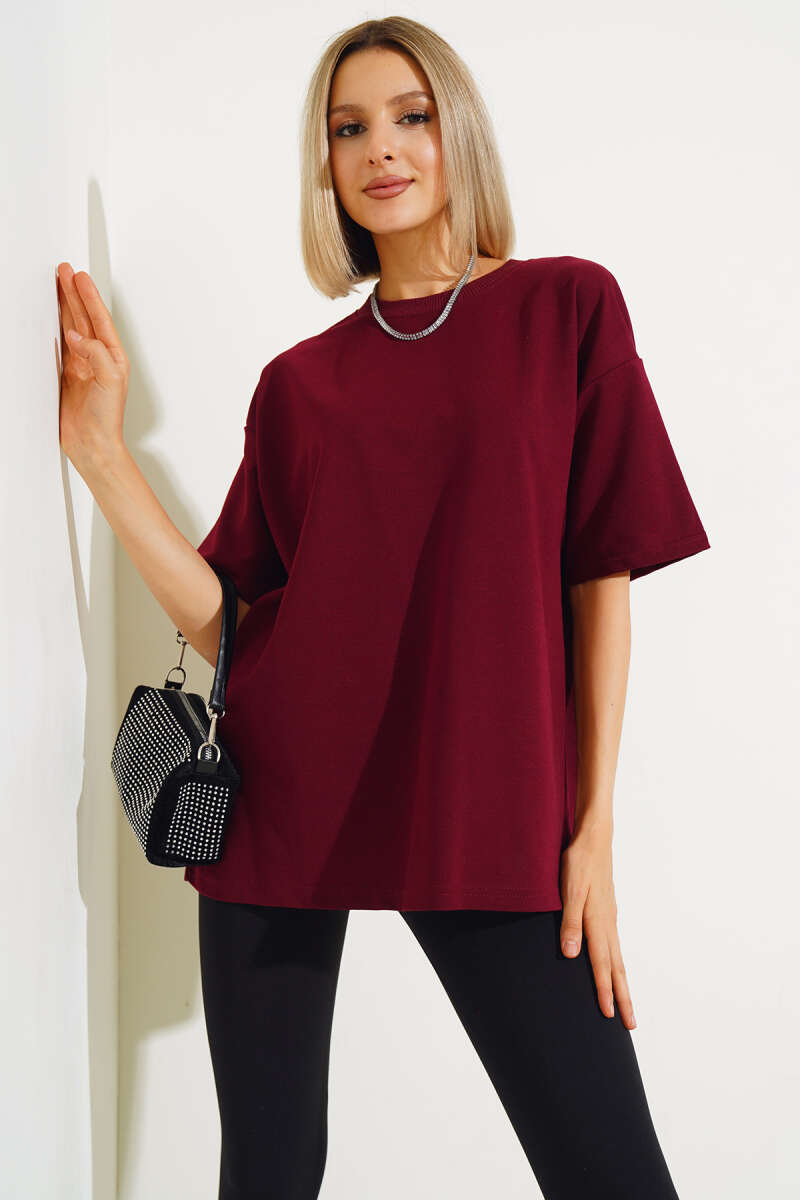 Oversized Basic T-Shirt - Burgundy