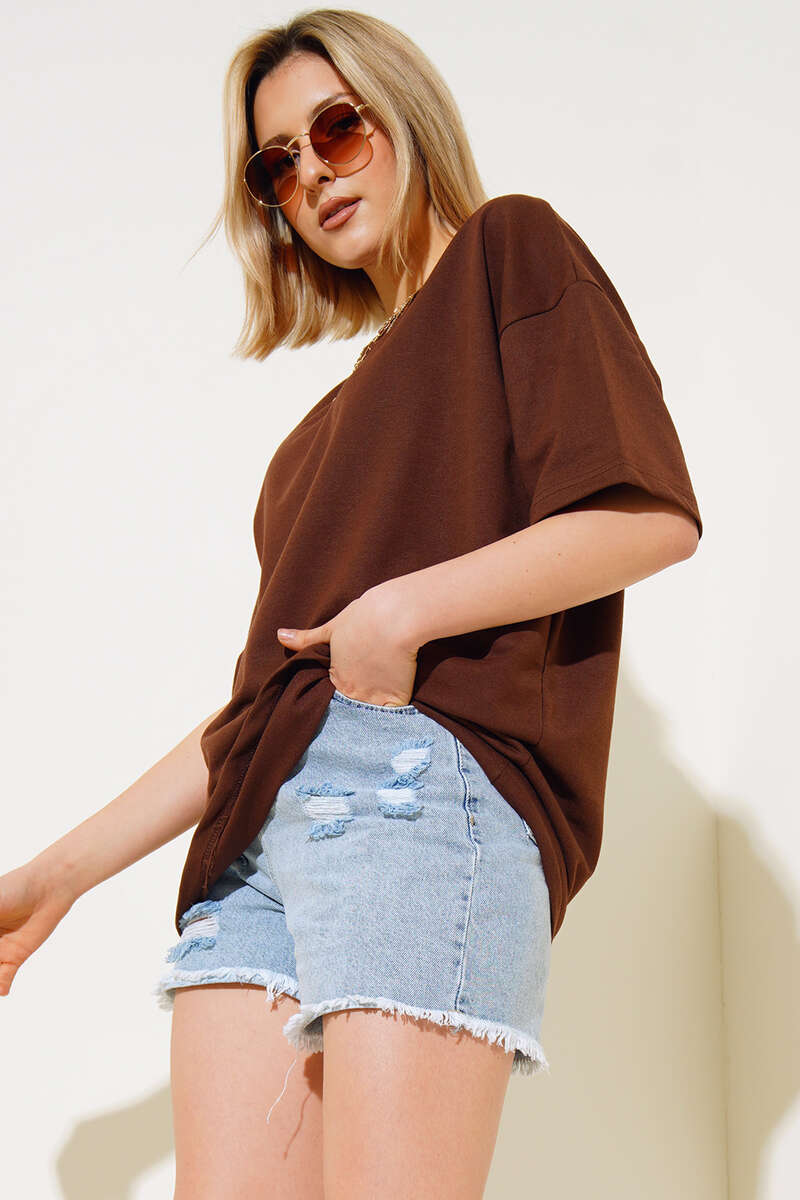 Oversized Basic T-Shirt - Brown