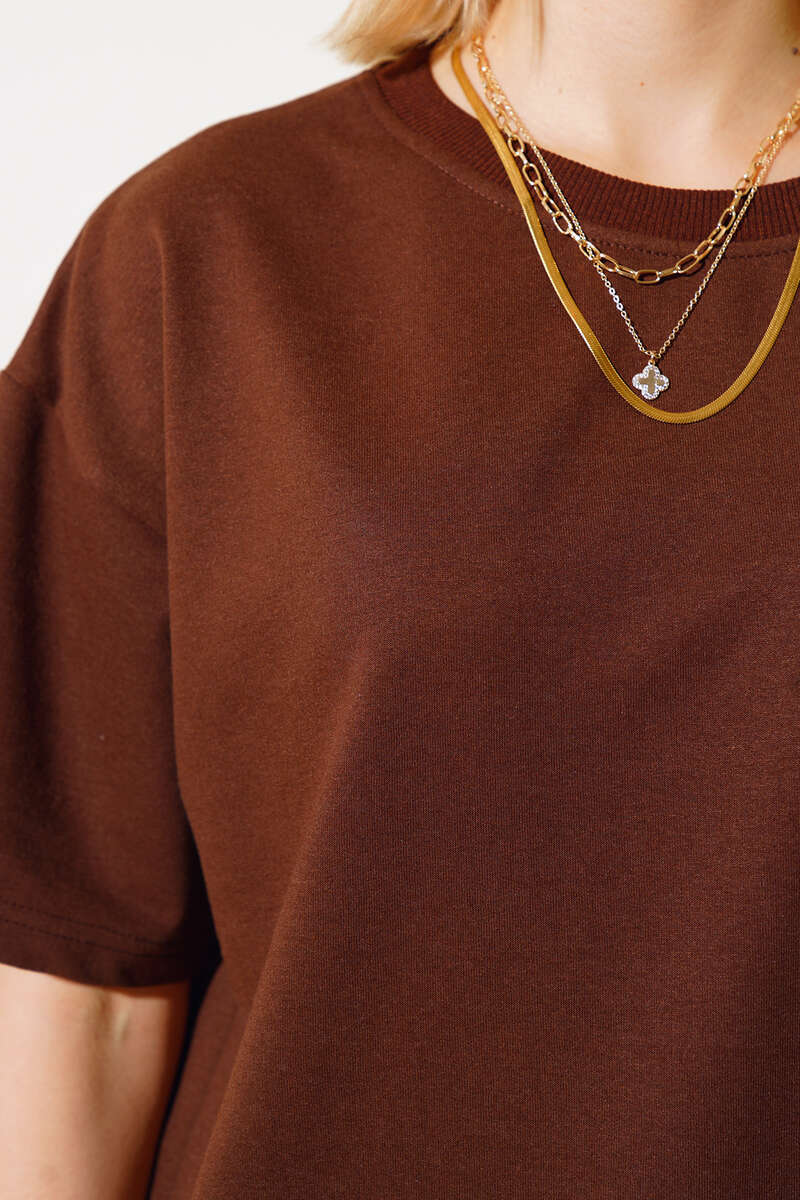 Oversized Basic T-Shirt - Brown