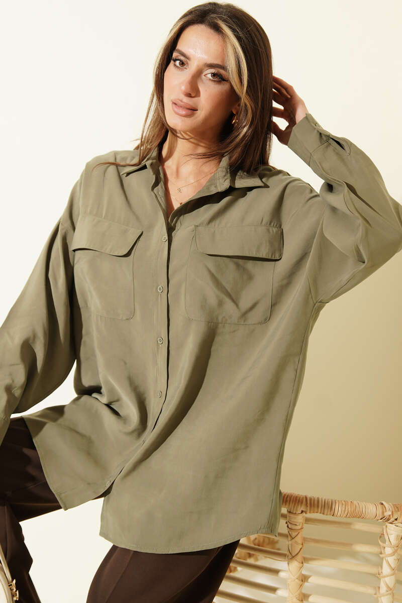 Oversized Modal Shirt with Two Pockets - Khaki