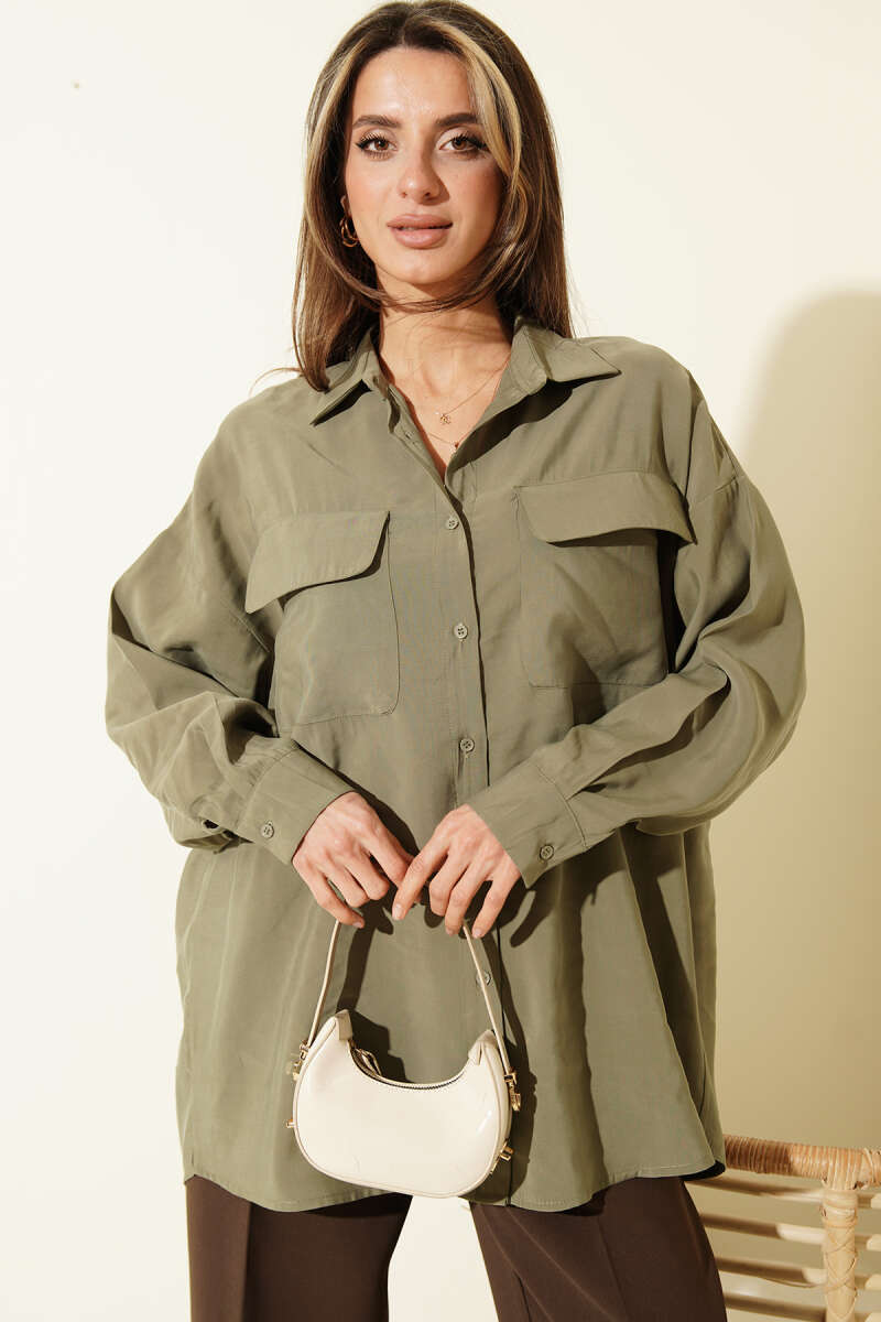 Oversized Modal Shirt with Two Pockets - Khaki