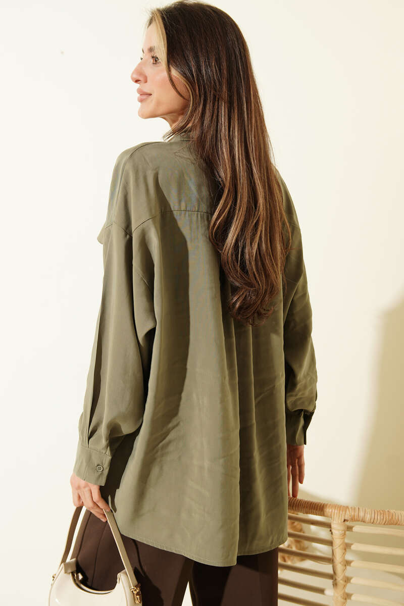 Oversized Modal Shirt with Two Pockets - Khaki