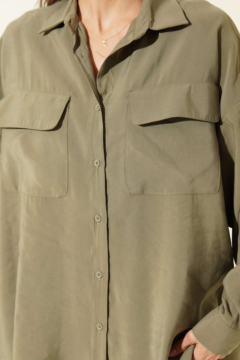 Oversized Modal Shirt with Two Pockets - Khaki