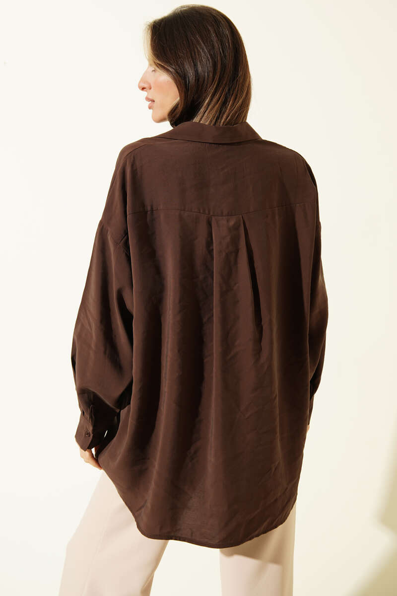 Oversized Modal Shirt with Two Pockets - Brown