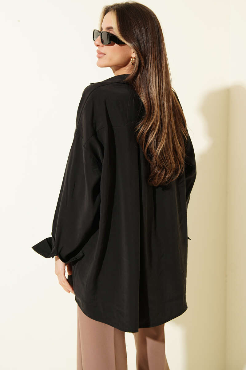 Oversized Modal Shirt with Two Pockets - Black