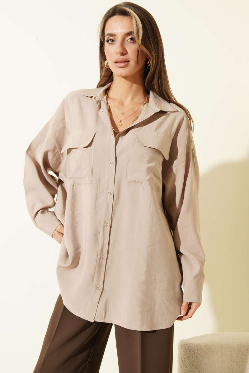 Oversized Modal Shirt with Two Pockets - Stone
