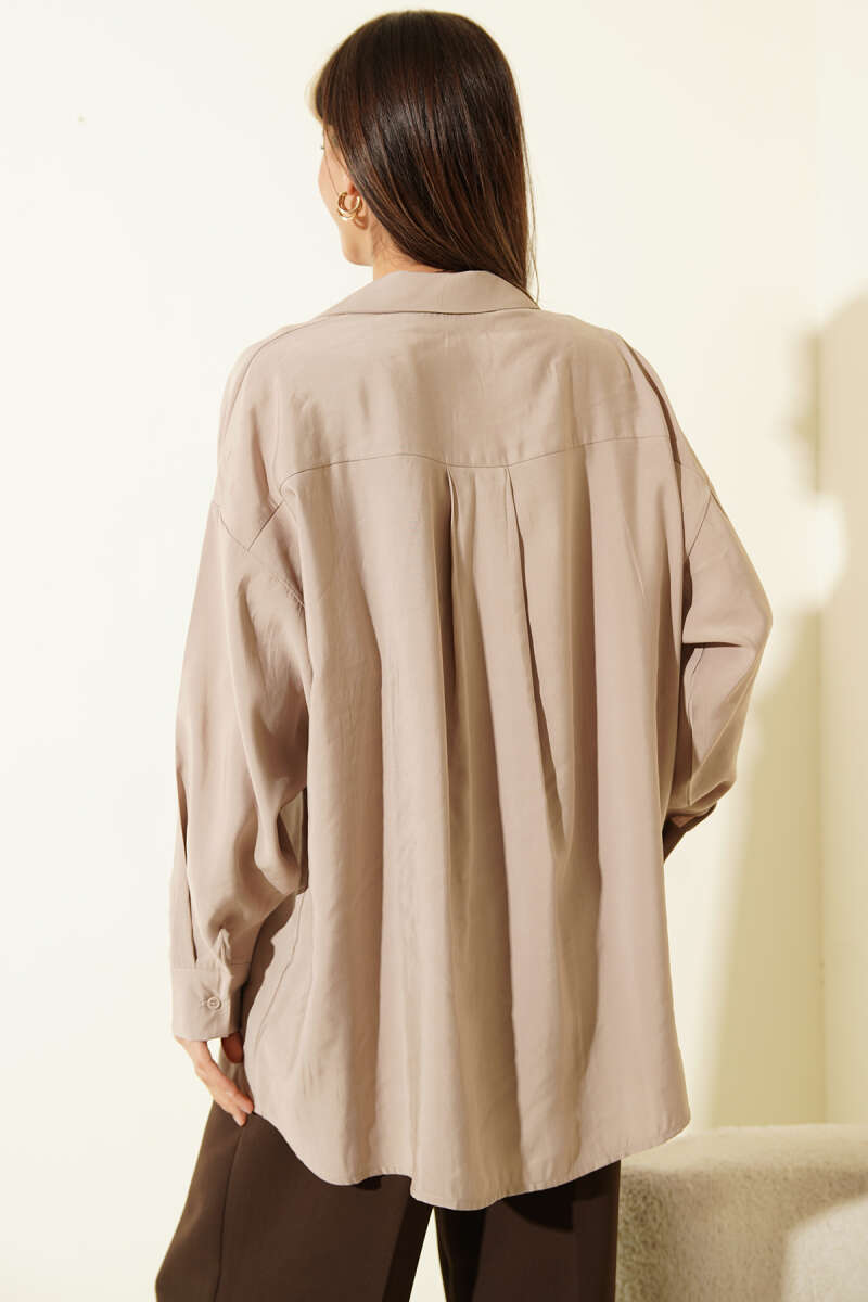 Oversized Modal Shirt with Two Pockets - Stone