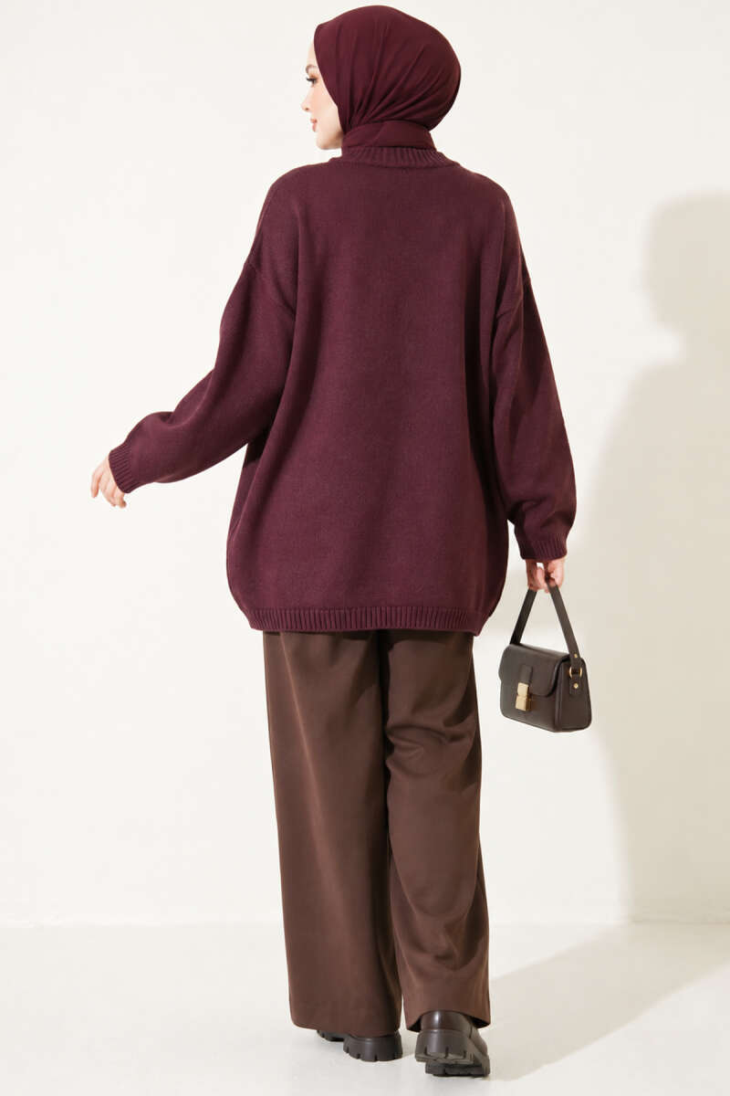 Oversized Drop-Shoulder Knit Tunic - Plum