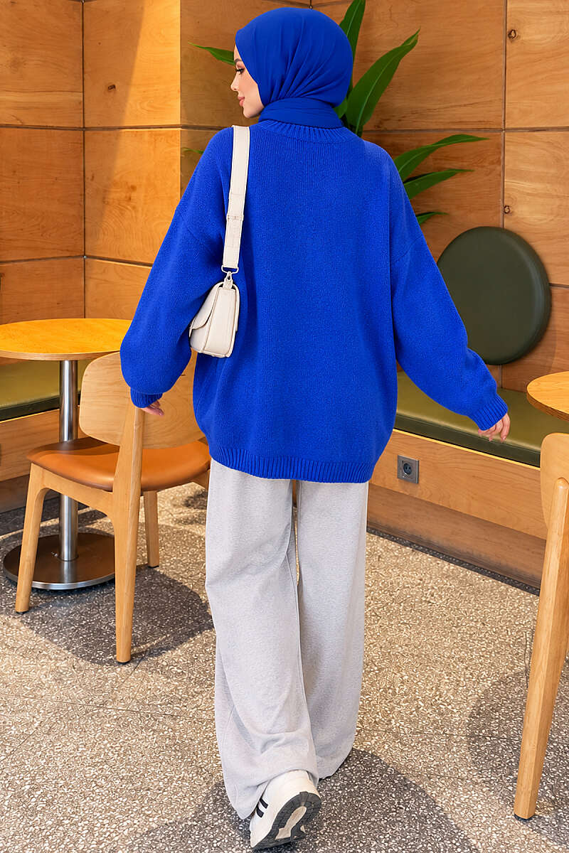 Oversized Drop-Shoulder Knit Tunic - Saxe Blue