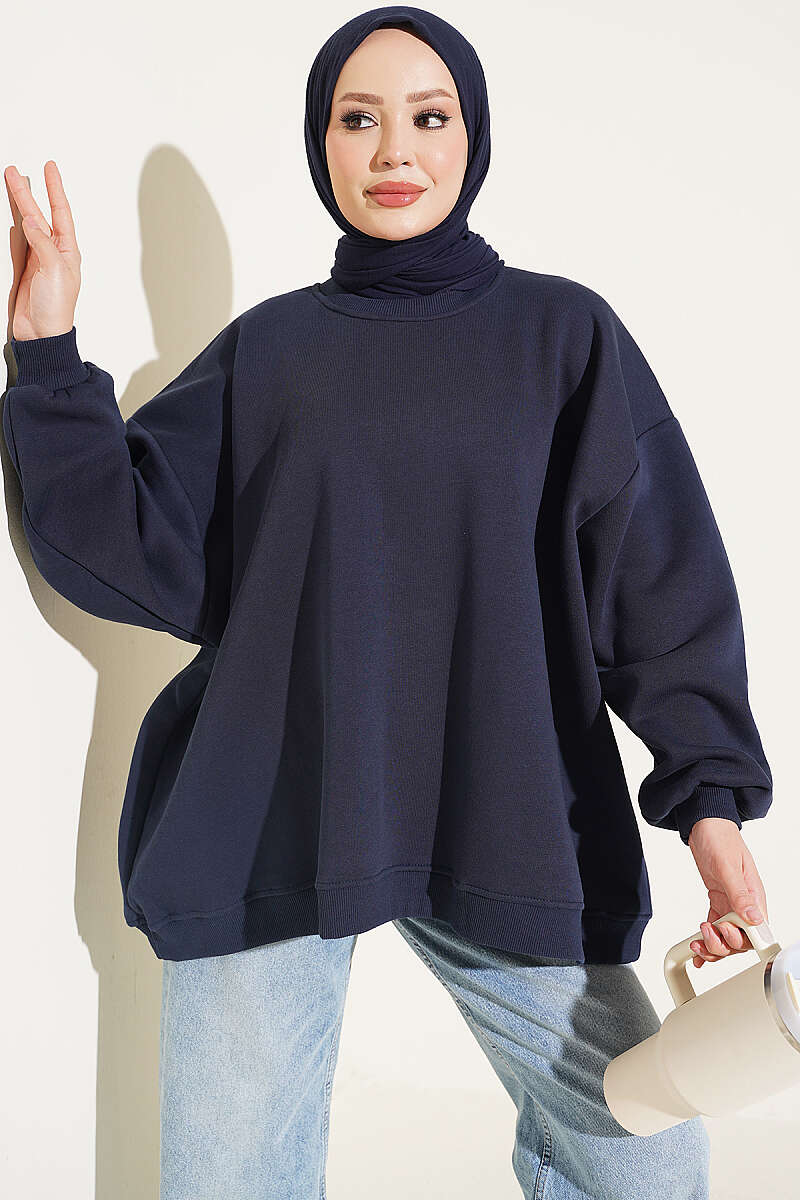 Oversized Drop-Shoulder Tunic - Navy