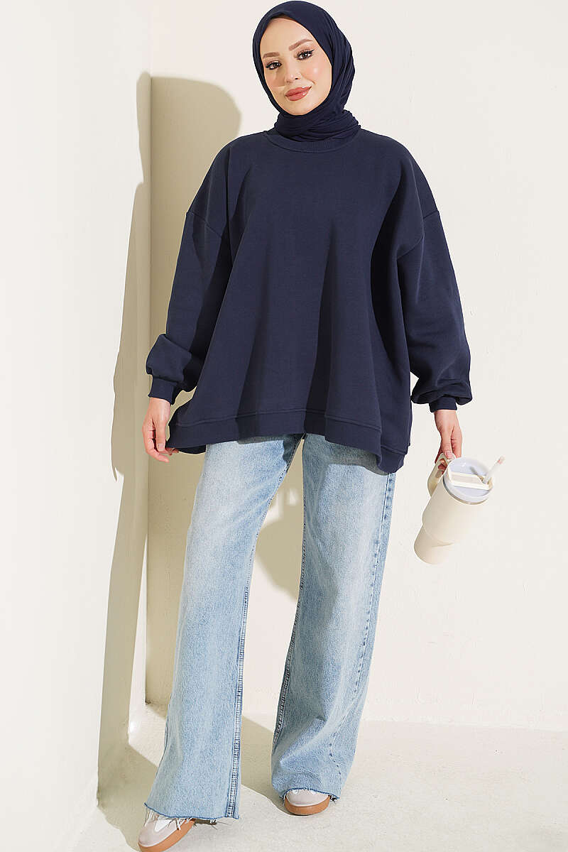 Oversized Drop-Shoulder Tunic - Navy