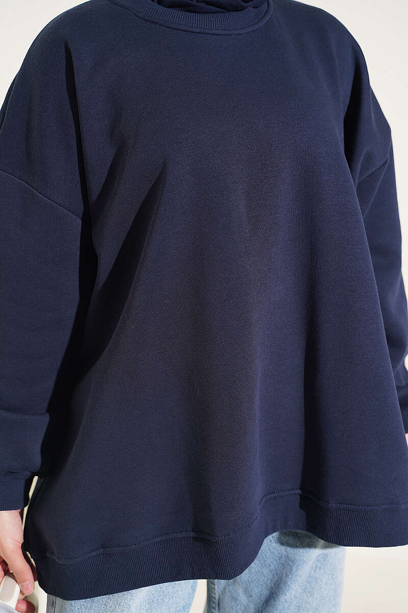 Oversized Drop-Shoulder Tunic - Navy
