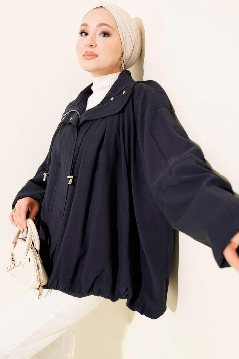 Oversized Zip Coat - Navy