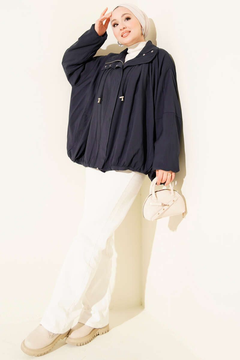 Oversized Zip Coat - Navy