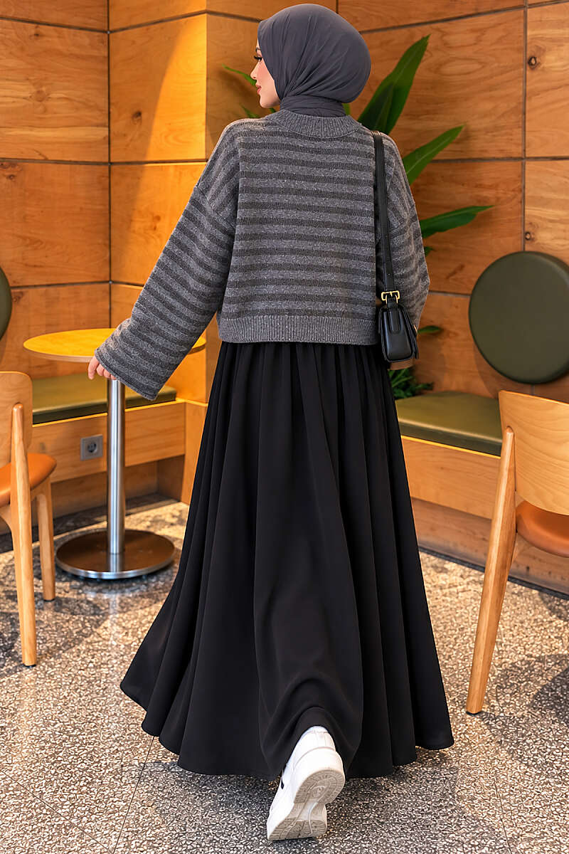 Oversized Pinstripe Knit Sweater - Charcoal