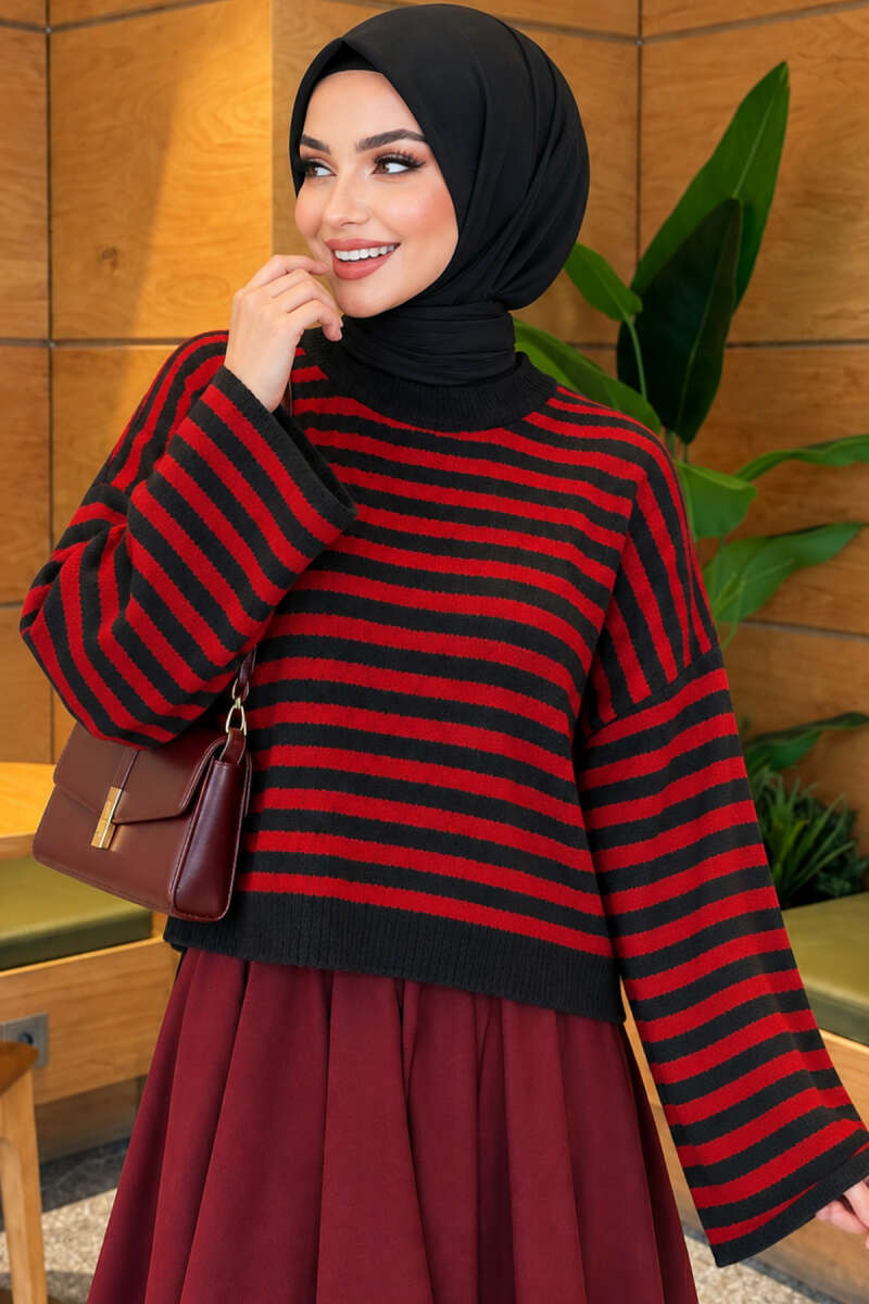 Oversized Pinstripe Knit Sweater - Smoke Grey