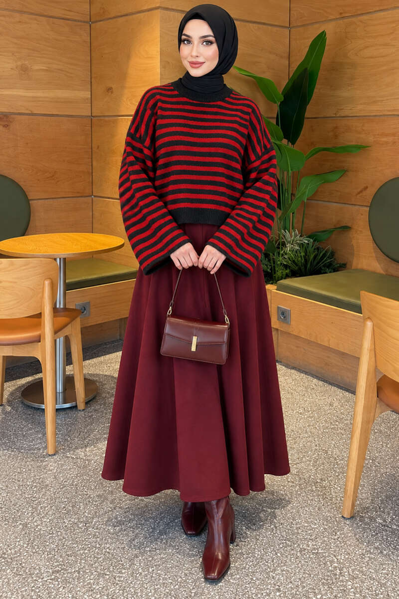 Oversized Pinstripe Knit Sweater - Smoke Grey