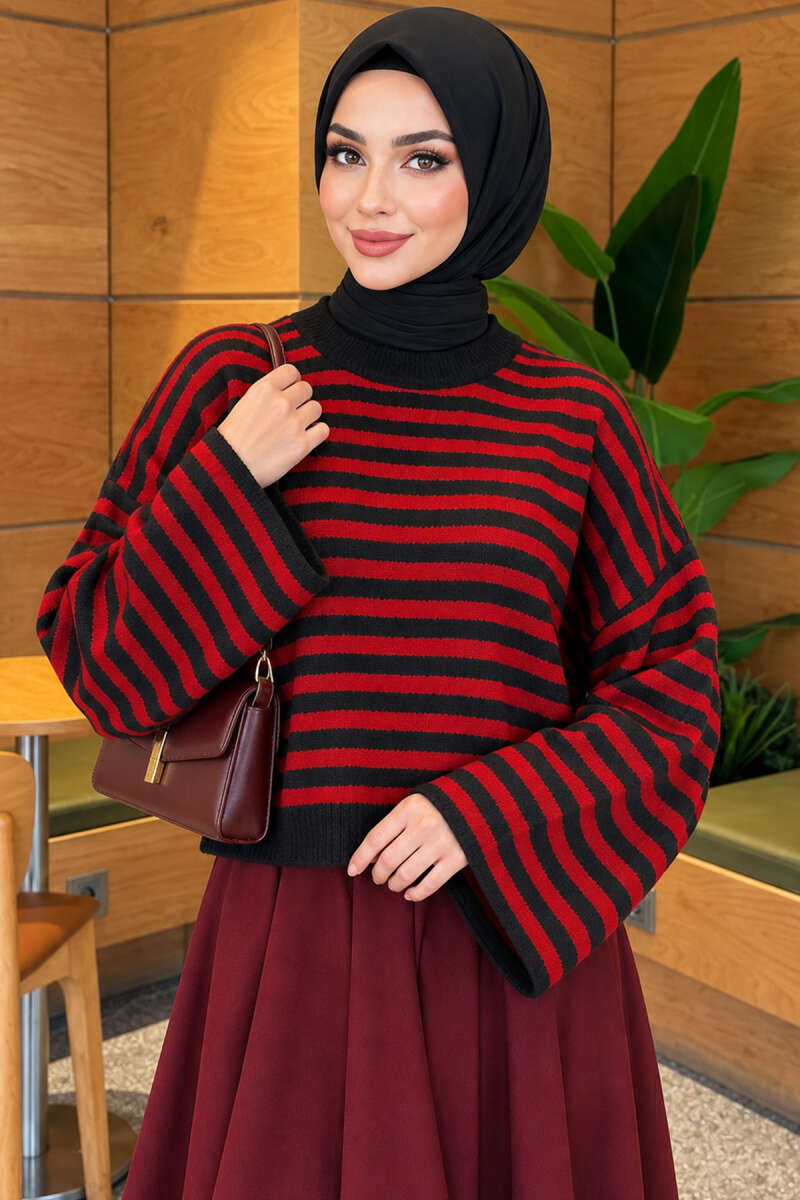 Oversized Pinstripe Knit Sweater - Smoke Grey