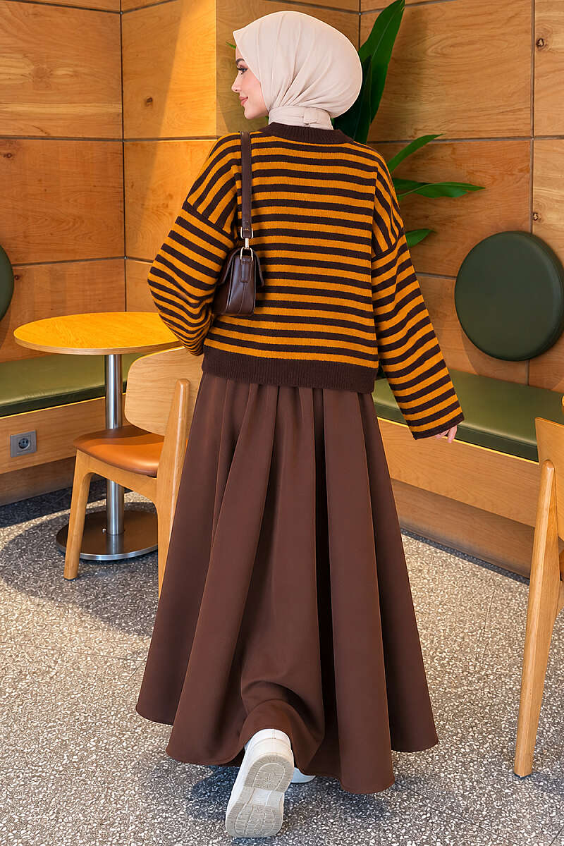Oversized Pinstripe Knit Sweater - Mustard