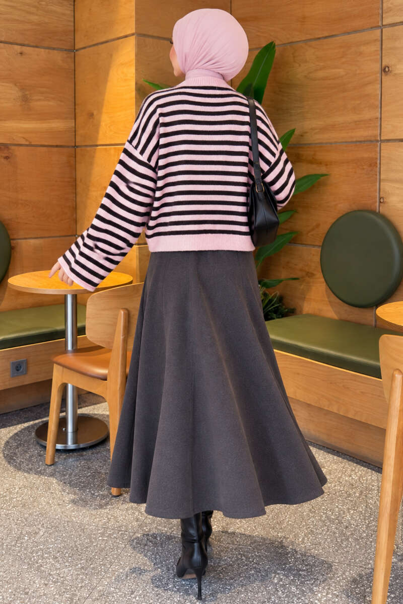 Oversized Pinstripe Knit Sweater - Black