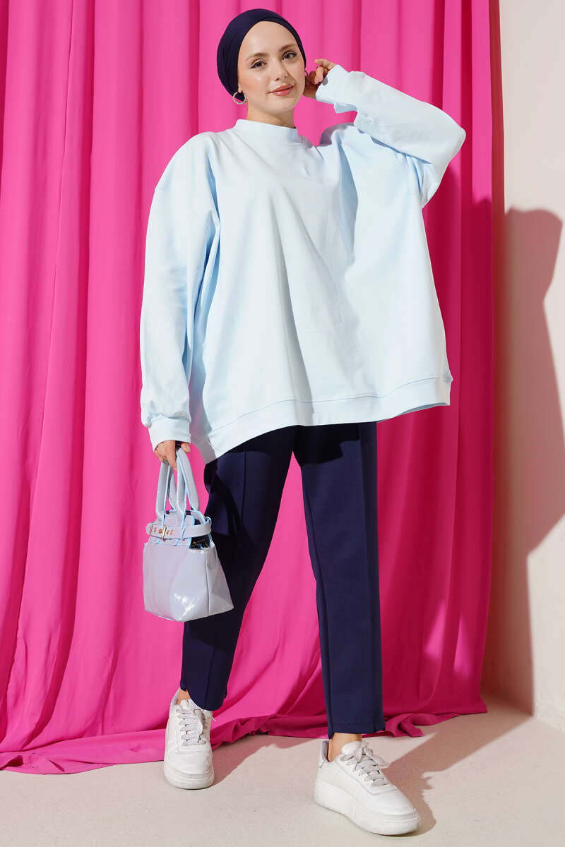 Oversized Basic Interlock Tunic - Ice Blue