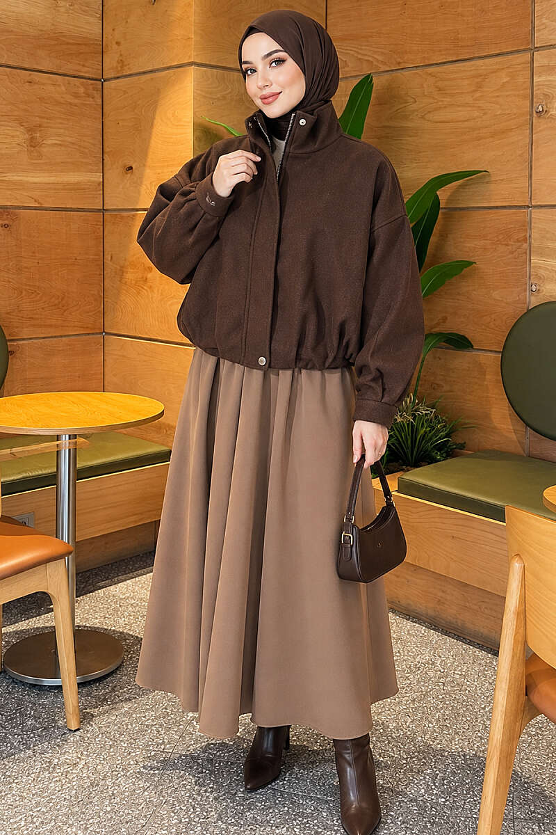 Oversized Short Felt Jacket - Brown