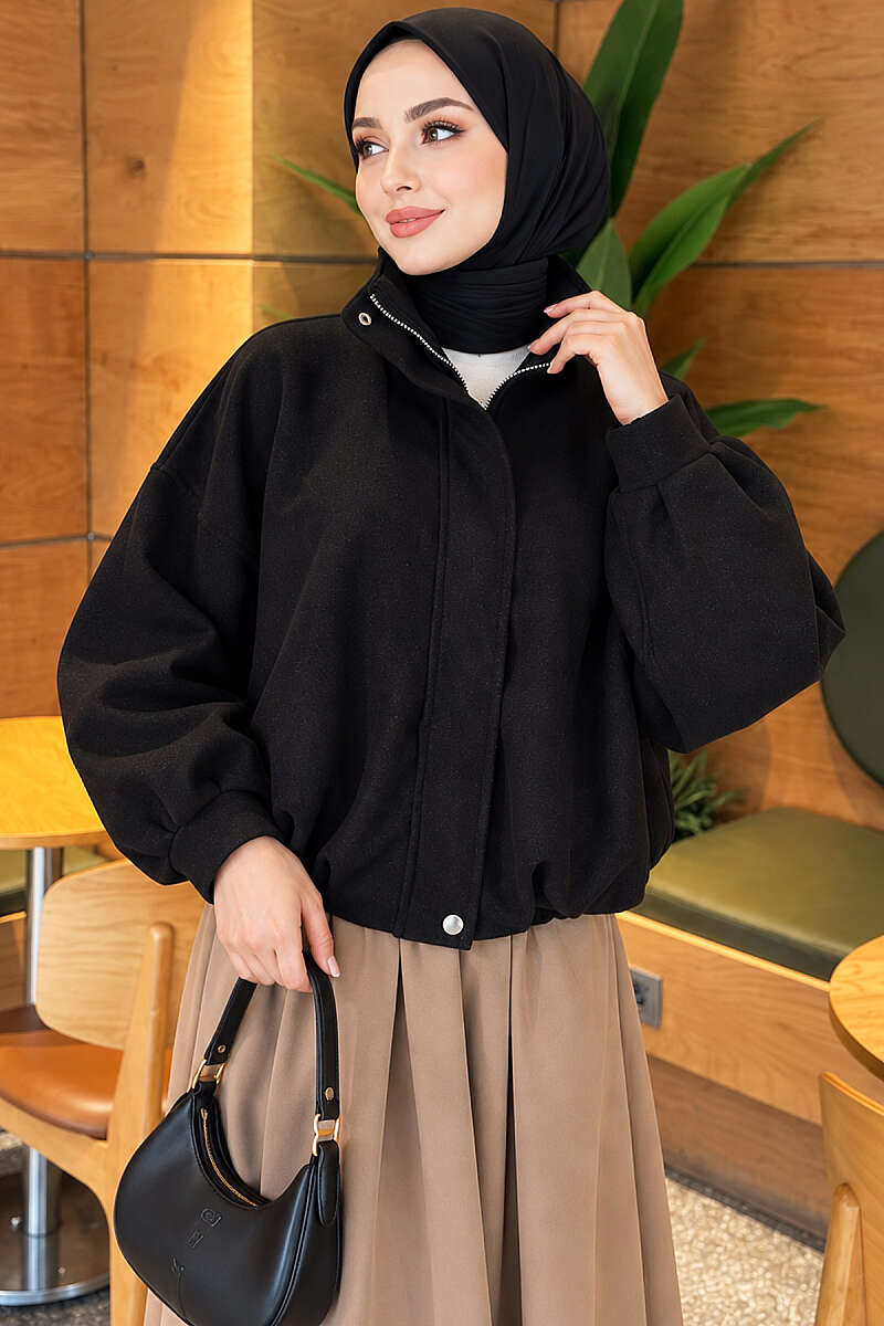 Oversized Short Felt Jacket - Black