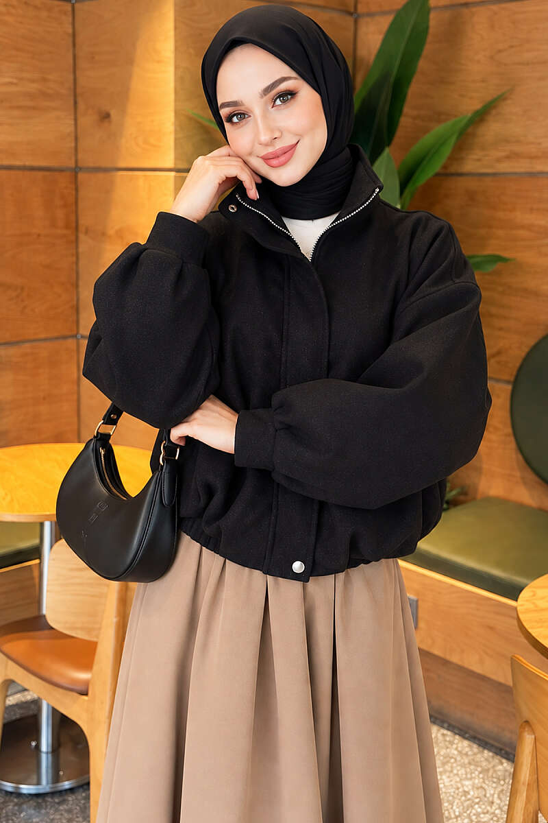 Oversized Short Felt Jacket - Black